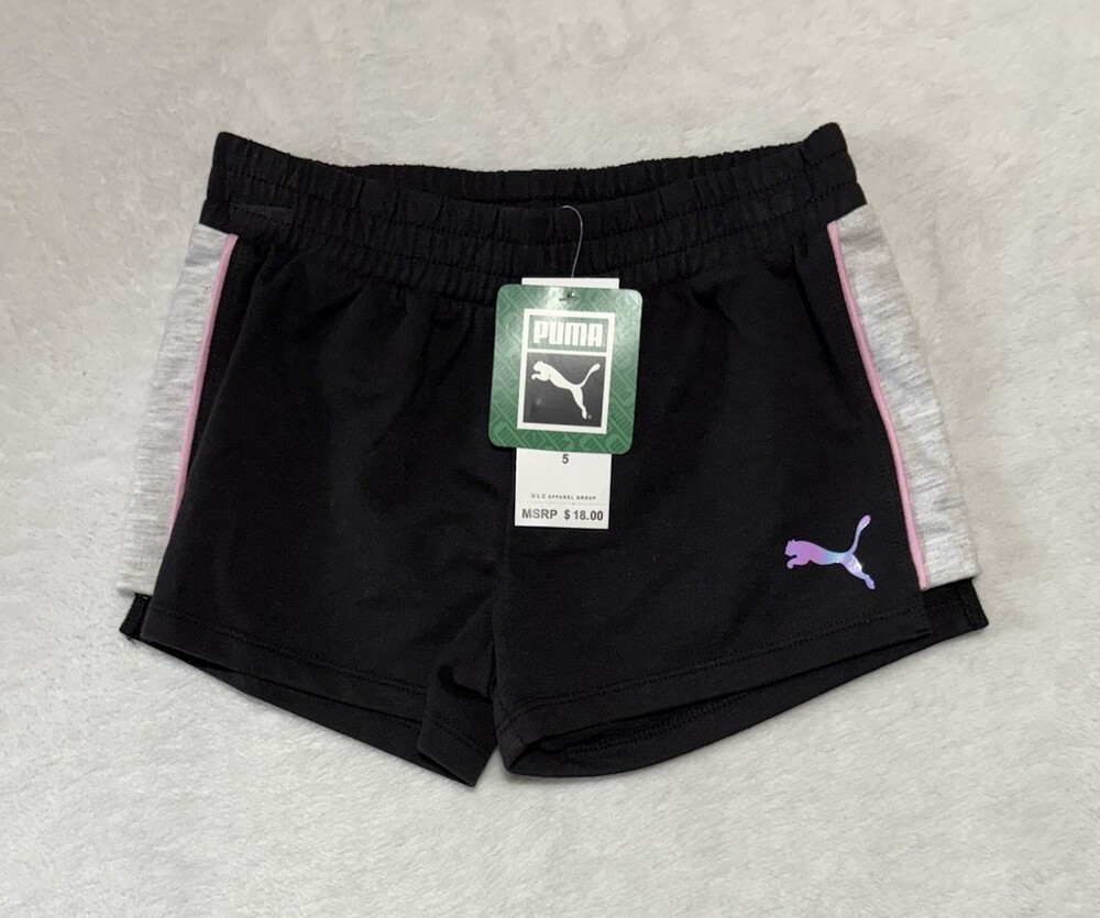 Puma Shorts Girls Kids Size 5 Athletic Activewear Cotton Blend Black NWT